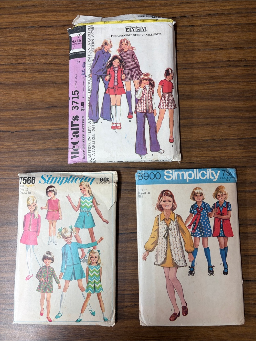 MOM’s Vintage 60s/70s Simplicity & McCall’s Girls' Sewing Patterns Trio-Size 12